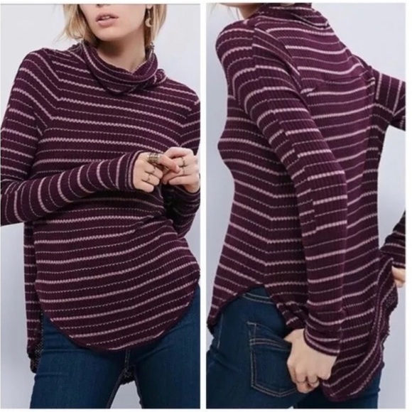 Free People/We the free Kristine drippy thermal cowl neck long sleeve top - Picture 1 of 11